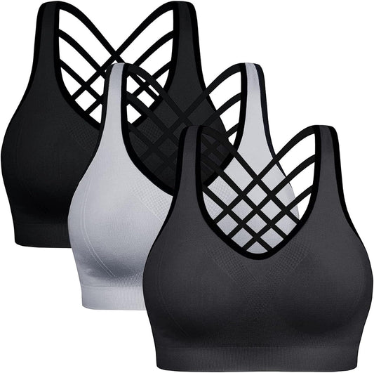 Sports Bras Pack High Impact Sports Bras for Women Strappy Sports Bra Padded Gym Bras Workout Bras Yoga Bras