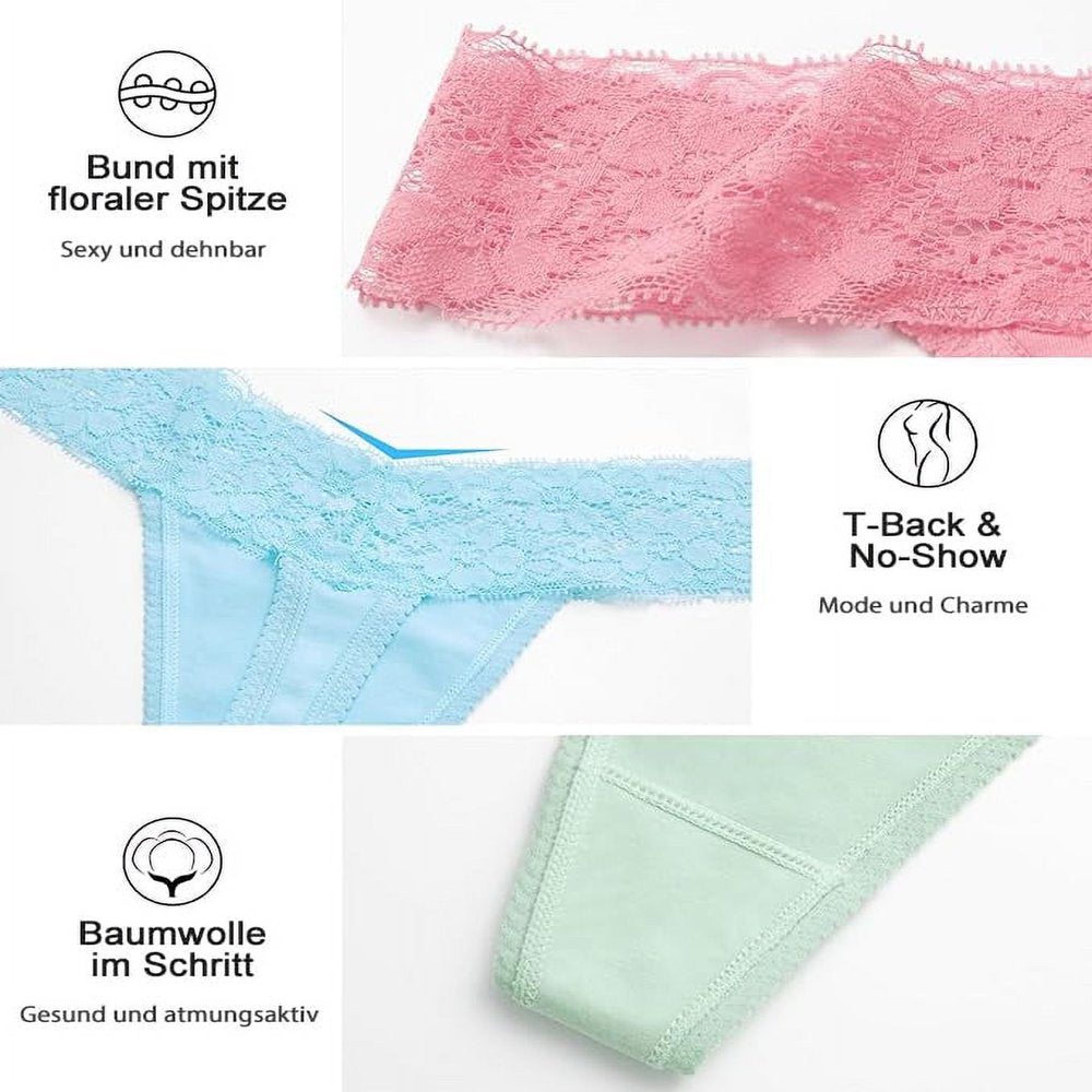 Sexy Lace Thongs for Women Thong Underwear Women Lace T-Back Panties Women Underwear Cotton Thongs Cheeky,10 Pack