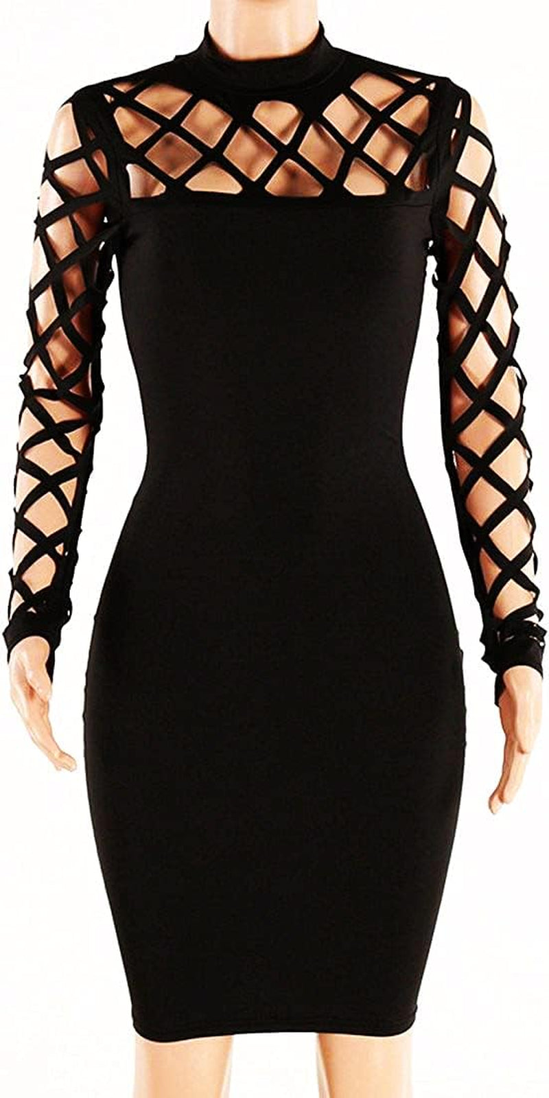 Women'S Hollow Out Dress Bandage Clubwear Long Sleeve Bodycon Dresses