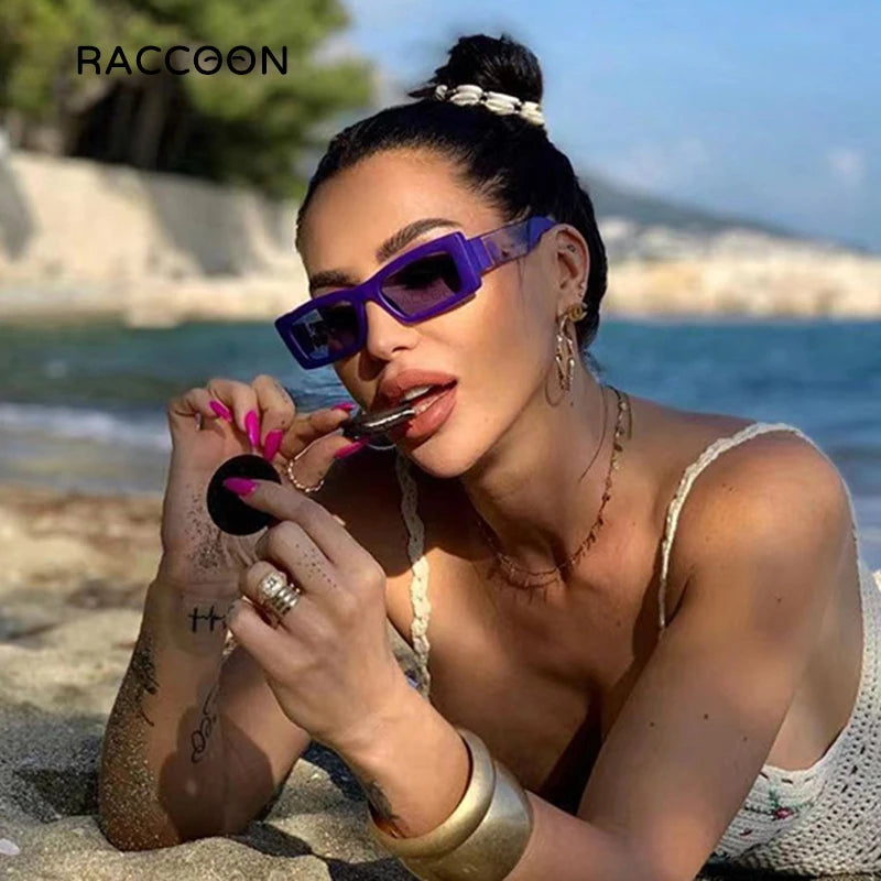 Vintage Small Rectangle Gradient Sunglasses Women 2023 New Fashion Brand Purple Frame Square Sun Glasses Female Elegant Shades