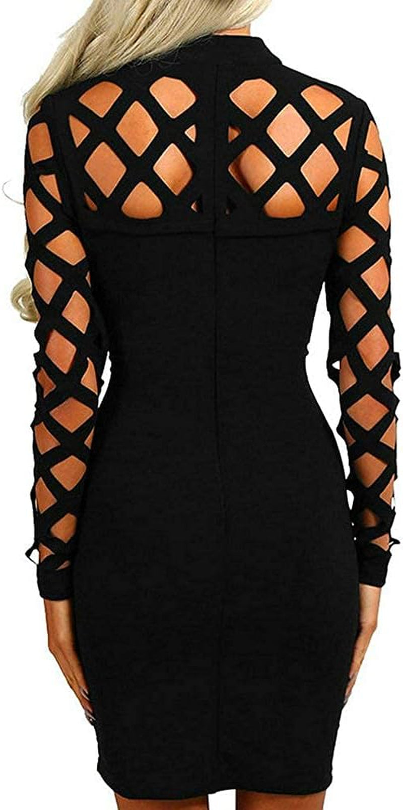 Women'S Hollow Out Dress Bandage Clubwear Long Sleeve Bodycon Dresses