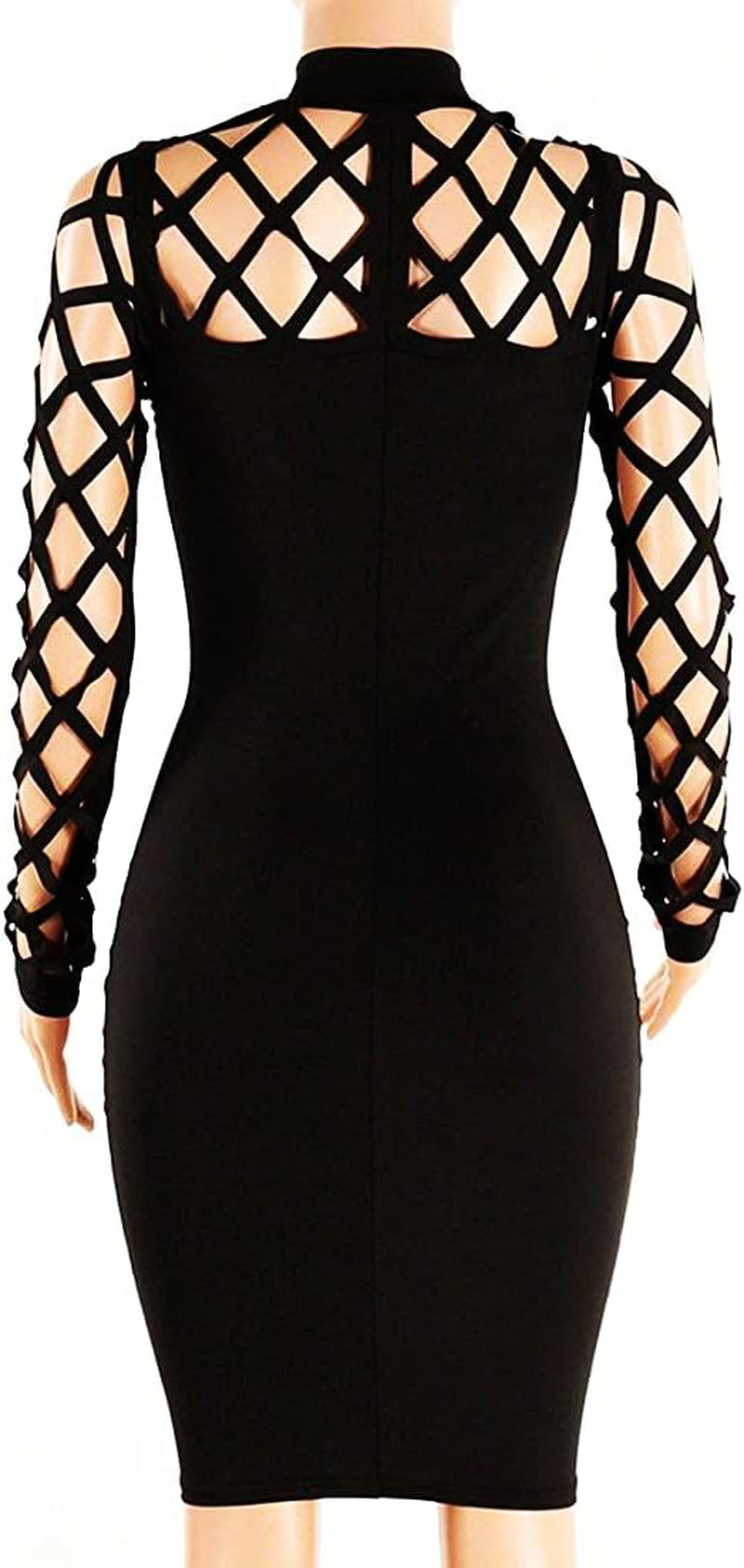 Women'S Hollow Out Dress Bandage Clubwear Long Sleeve Bodycon Dresses