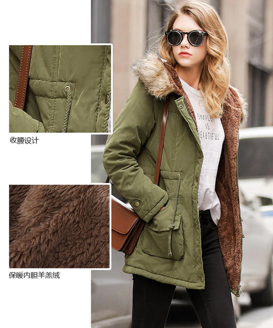 Coat Women Long Fleece Jacket Cotton Warm Autumn Winters Scaling Long-Sleeved Wool Cotton-Padded Women'S Clothes Jackets QK001