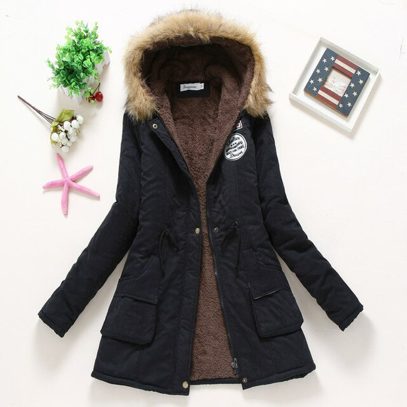 Coat Women Long Fleece Jacket Cotton Warm Autumn Winters Scaling Long-Sleeved Wool Cotton-Padded Women'S Clothes Jackets QK001