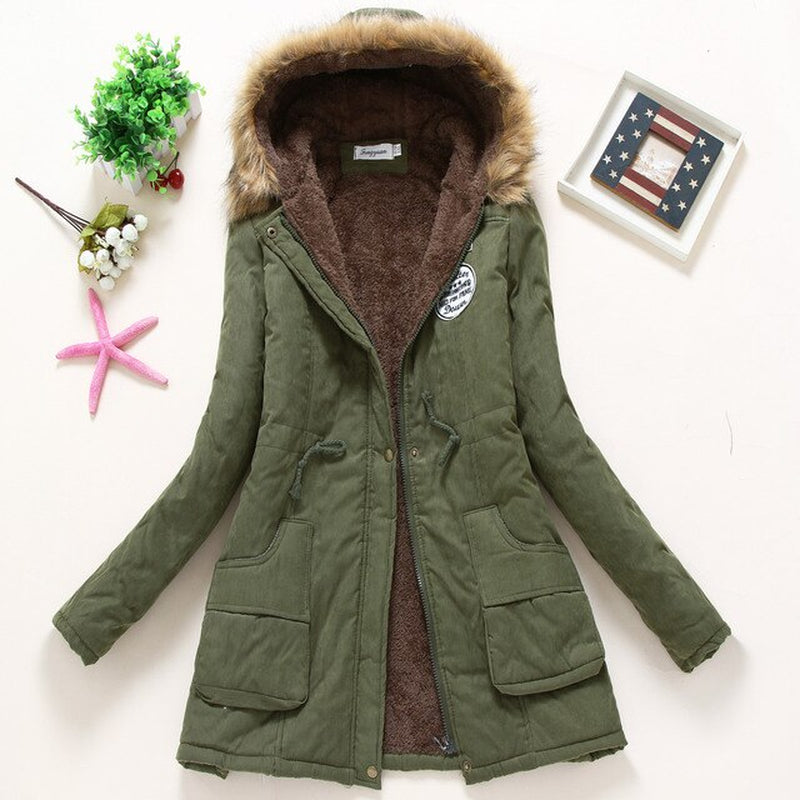 Coat Women Long Fleece Jacket Cotton Warm Autumn Winters Scaling Long-Sleeved Wool Cotton-Padded Women'S Clothes Jackets QK001