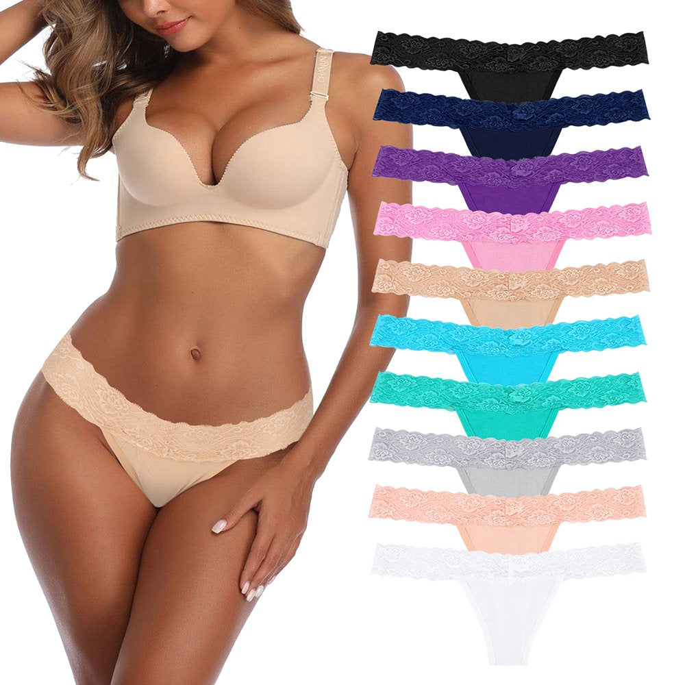 Sexy Lace Thongs for Women Thong Underwear Women Lace T-Back Panties Women Underwear Cotton Thongs Cheeky,10 Pack