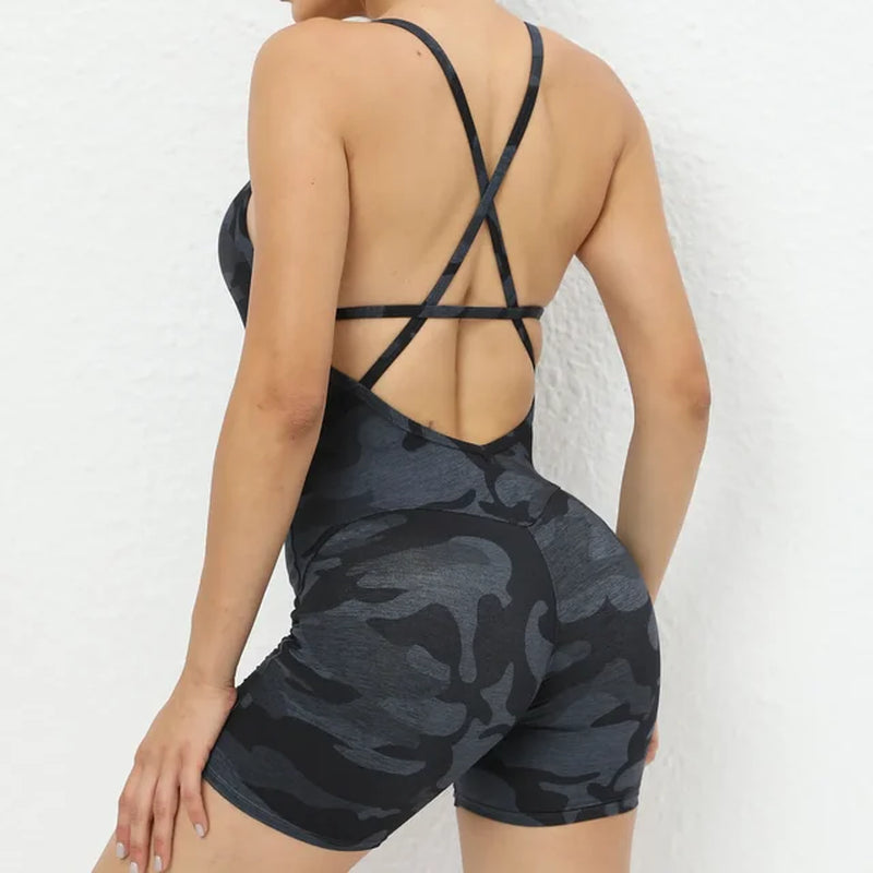 Backless Sporty Jumpsuit Woman Short Yoga Suit for Fitness Women Gym Clothing Sportswear Overalls Sport Outfit Workout Clothes